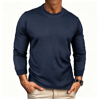 Men's Waffle Knit Thermal Long Sleeve Shirt Soft Stretch Crewneck Base Layer