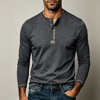 Men's Long Sleeve Henley Shirt 4 Button Soft Stretch Regular Fit Layering Tee