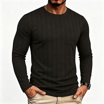 Men's Jacquard Knit Sweater Textured Crewneck Long Sleeve Pullover