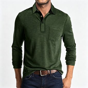 Men's Long Sleeve Polo Shirt, Moisture Wicking Stretch Golf Collared Top