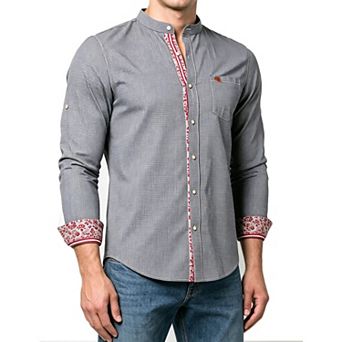 Men's Mandarin Collar Long Sleeve Button Down Shirt