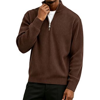 Men's Quarter Zip Ribbed Knit Pullover Sweater Top