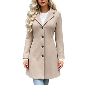 Women's Lapel Single Breasted Tailored Coat Mid Length Fitted Elegant Versatile Outerwear
