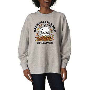 Women's Peanuts Snoopy Pile Of Leaves Oversized Fleece Crew Sweatshirt
