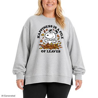 Plus Size Peanuts Snoopy Oversized Fleece Crew Sweatshirt
