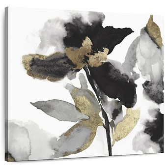 Black Petals Gold Leaves II Wall Art