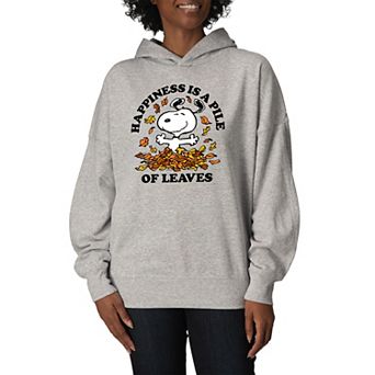 Women's Peanuts Snoopy Pile Of Leaves Oversized Fleece Hoodie Sweatshirt