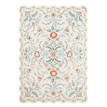 Draper James Floral Garden Blossom Scallop Edge Machine Washable Rug