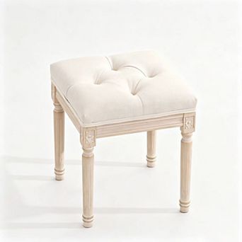 French Style Linen Upholstered Entryway Bench, Brushed Rubberwood Legs, Beige, 350lbs Capacity