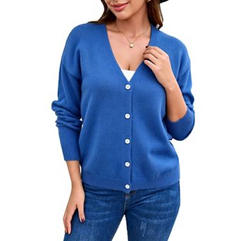 Women Button Down Cardigan Sweater V Neck Long Sleeve Knit Cardigan