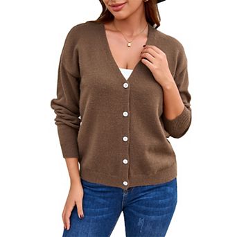 Women Button Down Cardigan Sweater V Neck Long Sleeve Knit Cardigan