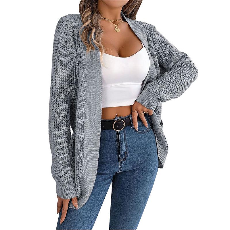 Women Open Front Knit Cardigan Sweater Long Sleeve Cardigan with Pockets