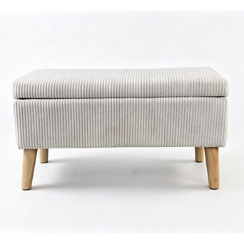32" Wide Olive Beige Corduroy Storage Ottoman Bench with Wooden Legs, Flip-Top Lid