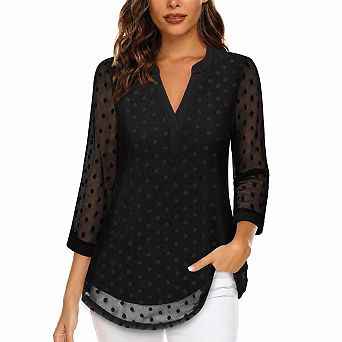 Women's 3/4 Sleeve V Neck Floral Print Loose Fit Tunic Tops