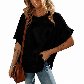 Women's Casual Oversized Short Sleeve Loose Knit Tunic Tops