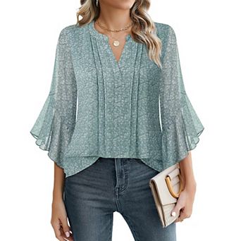 Women's 3/4 Sleeve Chiffon Blouse Dressy Casual Work Top