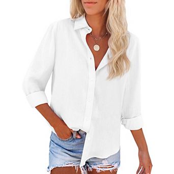 Women's Cotton Oxford Button Down Blouse Boyfriend Style Wrinkle Resistant Work Tops