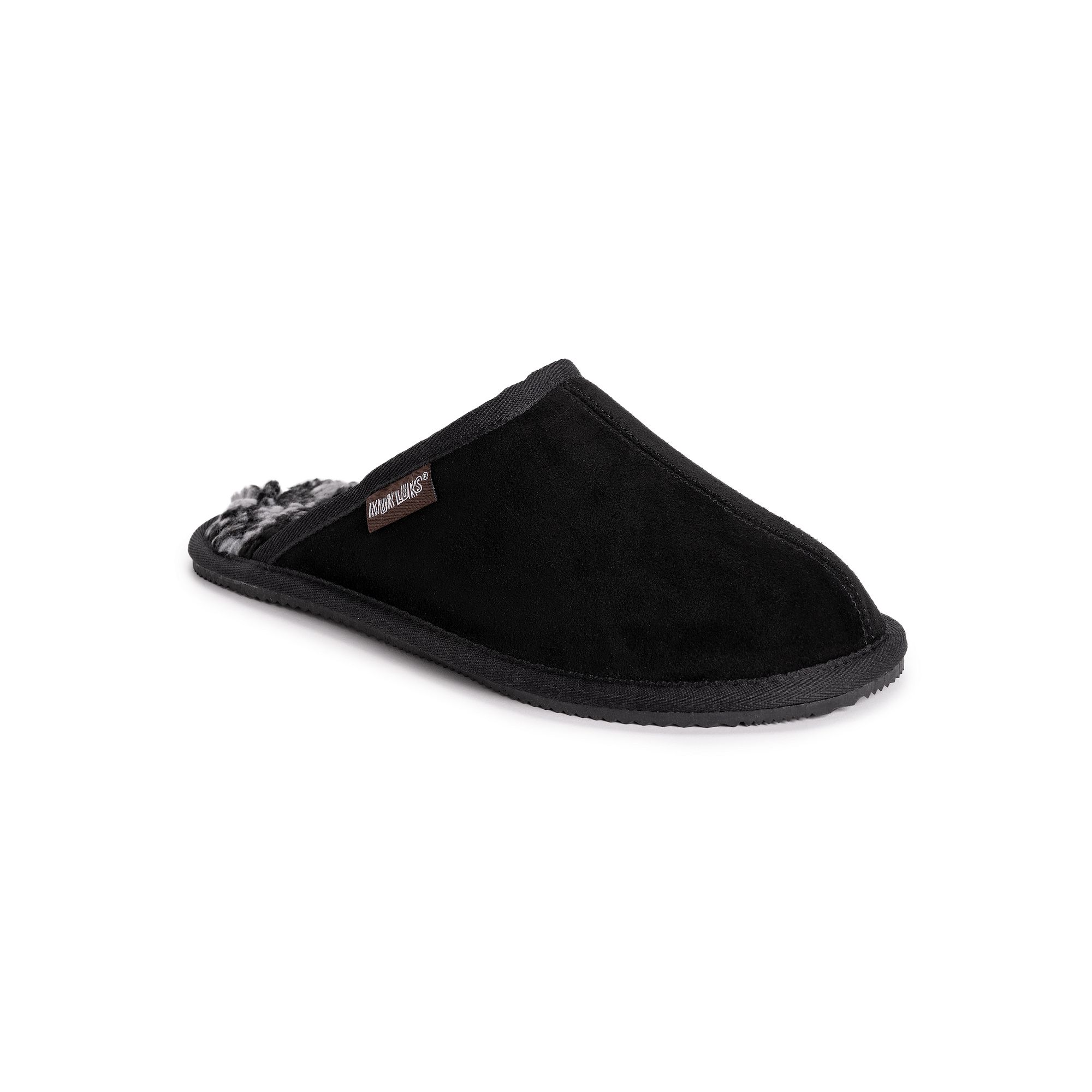 MUK LUKS Dave Mens Printed Berber Suede Scuff Slippers, Size: 9, Black