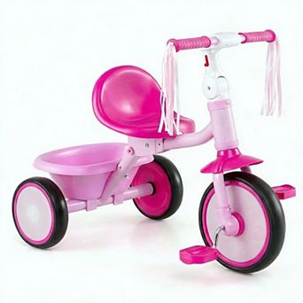 Costway Foldable Toddler Tricycle with Lighting Wheels, Adjustable Seat, Storage Basket