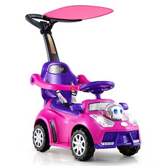 Costway 3-in-1 Sliding Walker w/ Adjustable Canopy Horn Music & Light for Boys & Girls