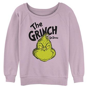 Juniors' Dr. Seuss The Grinch Face Graphic Pullover