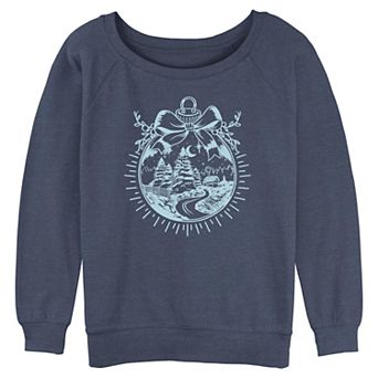 Juniors' Winter Forest Christmas Ornament Graphic Pullover