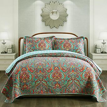 Reversible Patchwork Cotton Quilt Set Double Stitched Soft All Season Easy Care