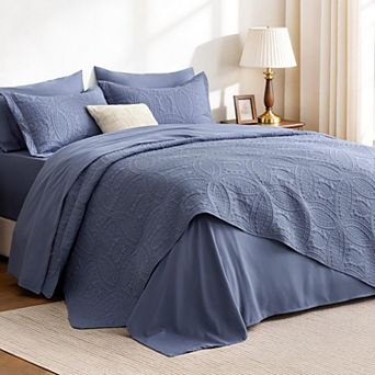 Lightweight Soft All Season Quilt Set Modern Embossed Pattern Bedspread Coverlet 3 pc