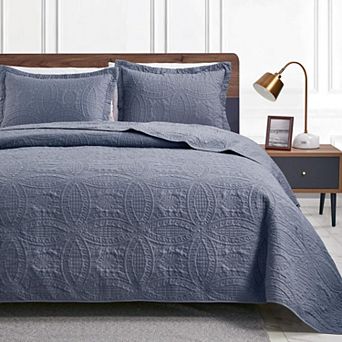 Lightweight Soft All Season Quilt Set Modern Pattern Embossed Coverlet Bedspread Set