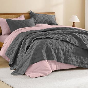 Teal Stitched Quilt Bedding Set Lightweight All Season Soft Durable Easy Care