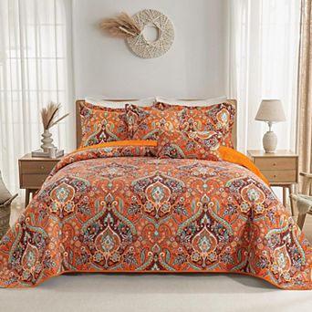 Boho Reversible Cotton Quilt Set Lightweight Farmhouse Bedding For Bedroom All Season