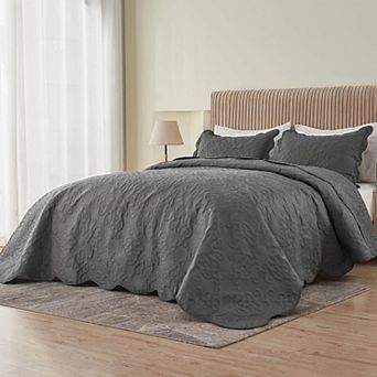 Oversized Reversible Quilted Coverlet Set Lightweight All Season Soft Easy Care