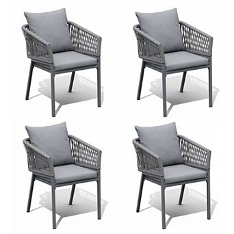SUNSITT Patio Dining Chairs Set of 4, Woven Rope Outdoor Chairs w/Cushions
