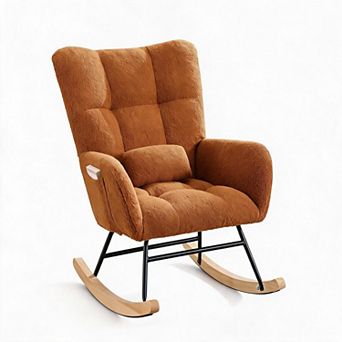 Upholstered Rocking Chair, High Backrest Glider Chair