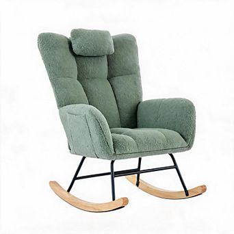 Upholstered Rocking Chair, High Backrest Glider Chair