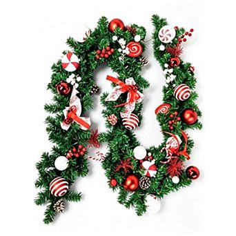6 Ft Candy Cane Christmas Garland, PVC Pine Needles, Door Wall Window Decor