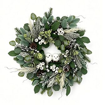 24" Winter Wreath for Front Door, Artificial Eucalyptus Wreath