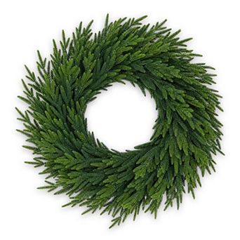 24 in Full Green Artificial Cypress Christmas Wreath, Lifelike Faux Cedar, Preassembled