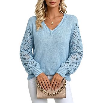 Women's V Neck Solid Color Knit Top With Long Sleeves And Cut Out Detailing.