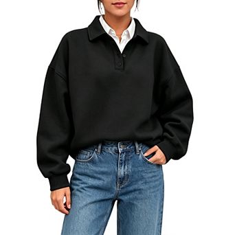 Valossie Womens Long Sleeve Oversized Sweatshirts Polo Pullover Hoodies Fall v Neck Casual Outfits