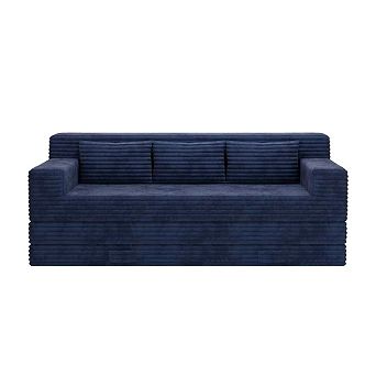 Trifold Convertible Sofa Bed, Modern Corduroy Floor Sleeper Couch with Side Storage Pockets