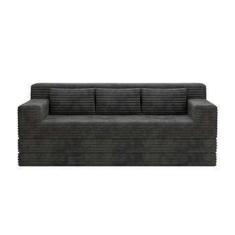 Trifold Convertible Sofa Bed, Modern Corduroy Floor Sleeper Couch with Side Storage Pockets