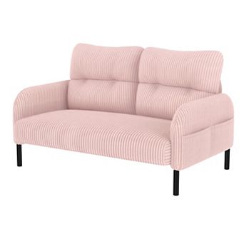 Heybly 47.2" Corduroy Loveseat Sofa with Side Pockets, Modern 2-Seater Couch for Living Room