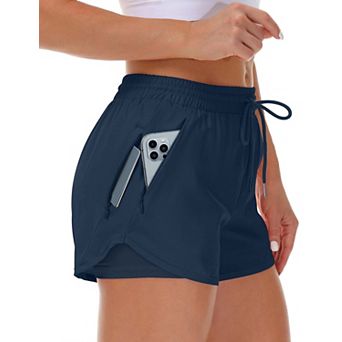 Women's Double Layer Running Shorts With Zipper Pockets For Workout Yoga Gym