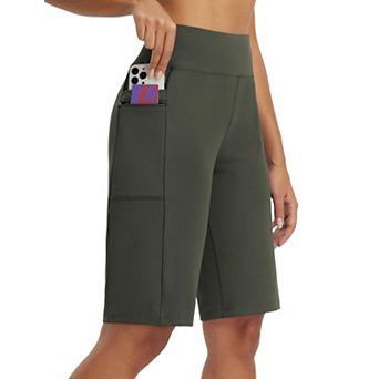 Women's 12" Bermuda Athletic Shorts High Waisted Pockets UPF50+ Quick Dry Running Workout