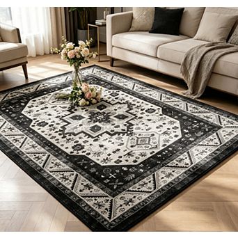 Vintage Terracotta Area Rug Boho Washable Carpet for Living Room Bedroom Dining Room Kitchen