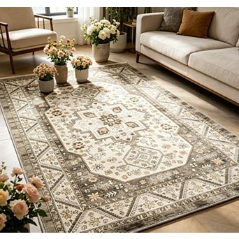Vintage Terracotta Area Rug Boho Washable Carpet for Living Room Bedroom Dining Room Kitchen