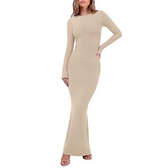 Womens Long Sleeve Ribbed Bodycon Maxi Dress