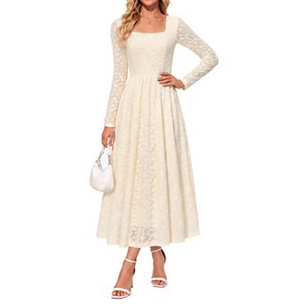 Womens Fall Wedding Guest Long Sleeve Midi Dress