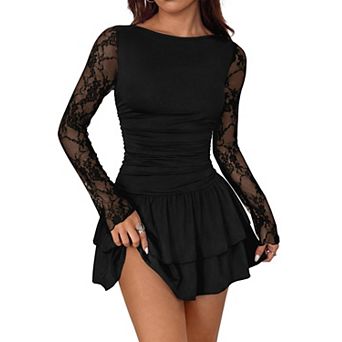Womens Long Sleeve Ruched Bodycon Mini Party Wedding Guest Dress